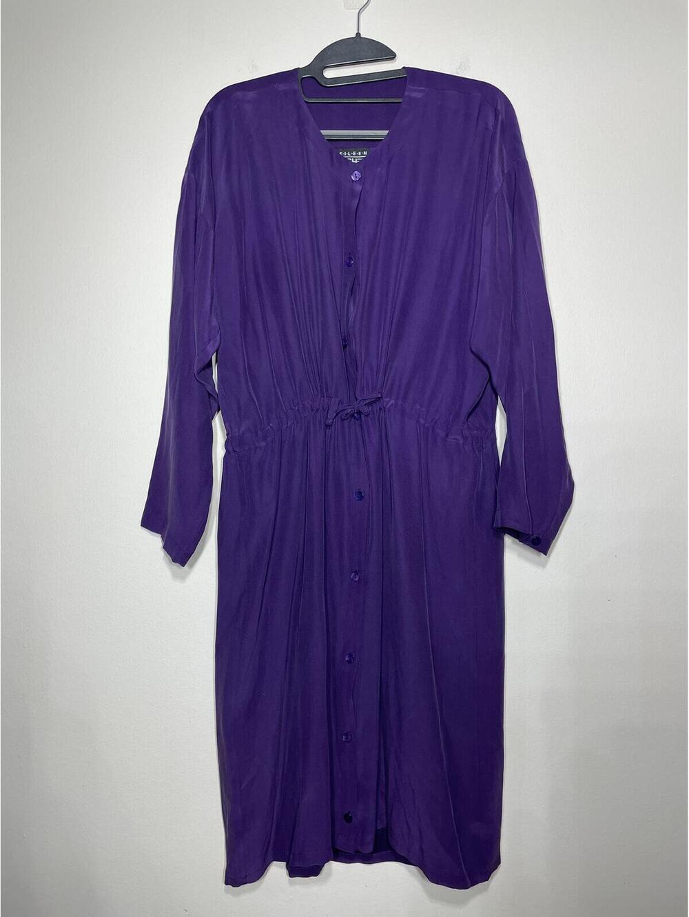 EILEEN FISHER 100% Silk Button-Front Midi Dress Quiet Luxury